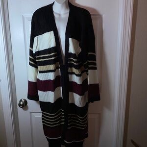 Cardigan Open Front Drop Bell Sleeve Knit Sweater Plus Size 1X Color Block Strip